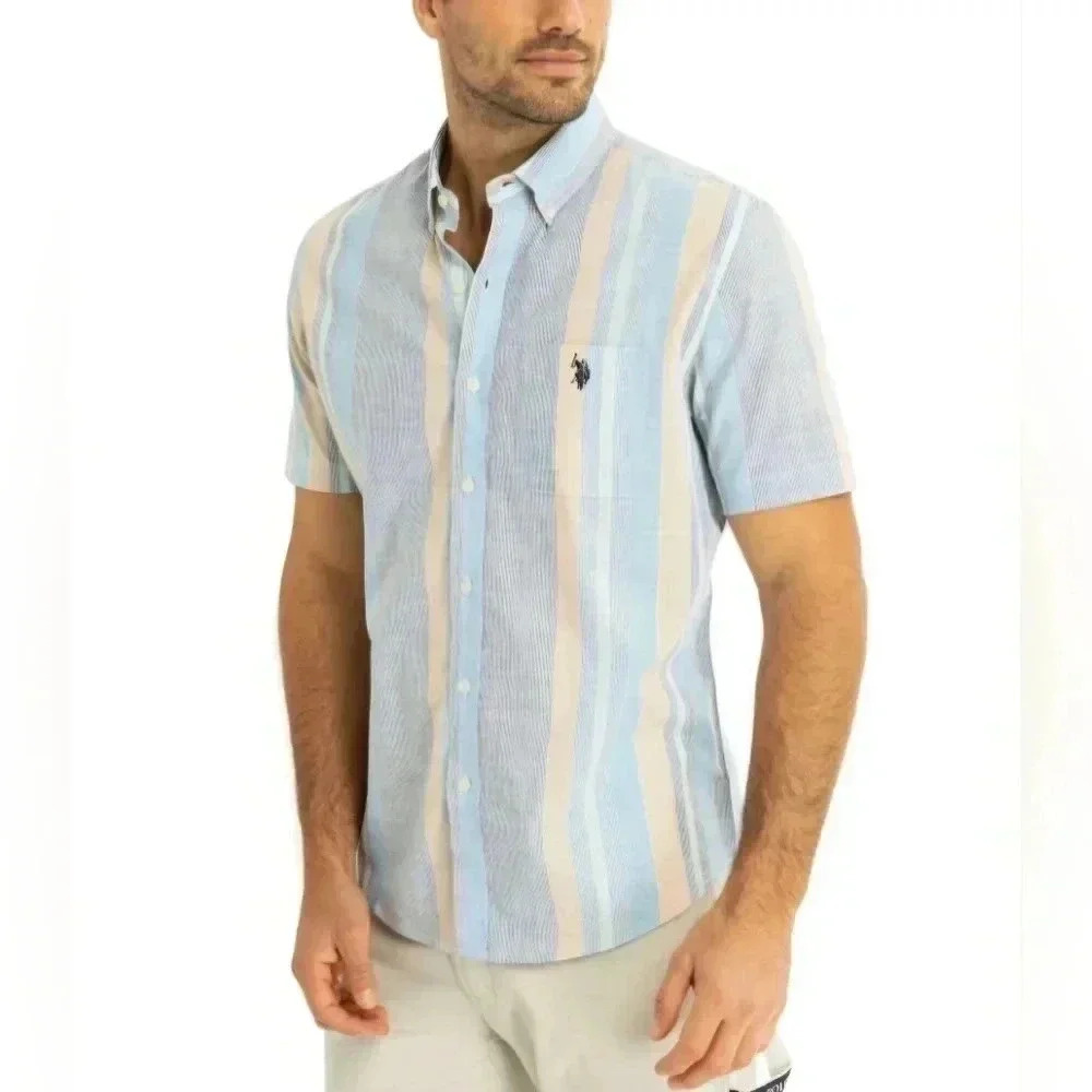 U.S. Polo Assn. Short Sleeve striped Buttondown Shirt Mens size 2X